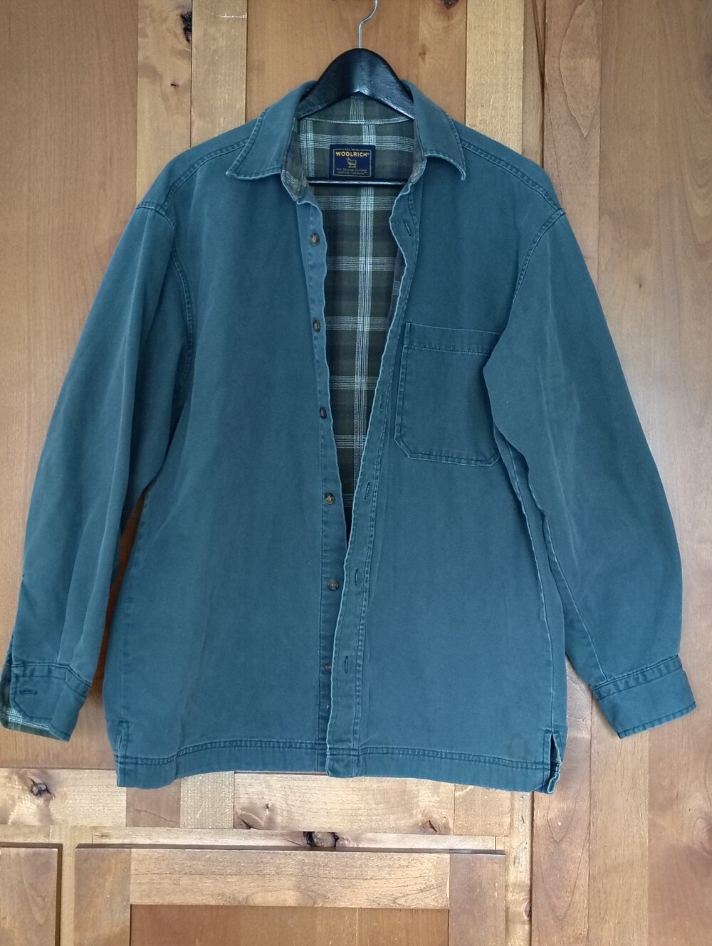 Woolrich Cotton Utility Button Front Plaid Lined Shirt Jacket in Dark Grey